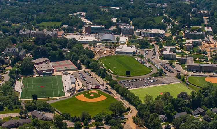 Areial shot of fairfield university campus.