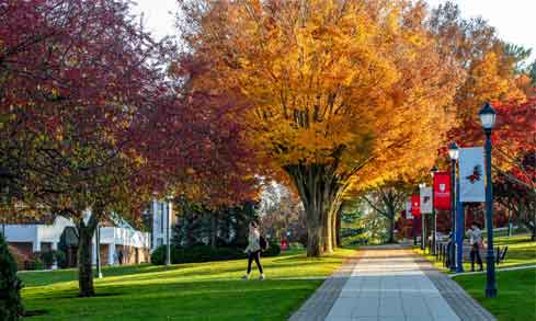 Scenic shot of campus near the Egan Chapel in the Fall.