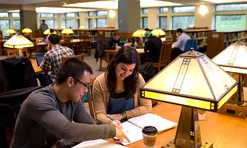 two students studying in the DiMenna Nyselius library