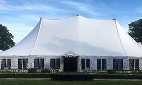 A large white tent on Bellarmine Lawn