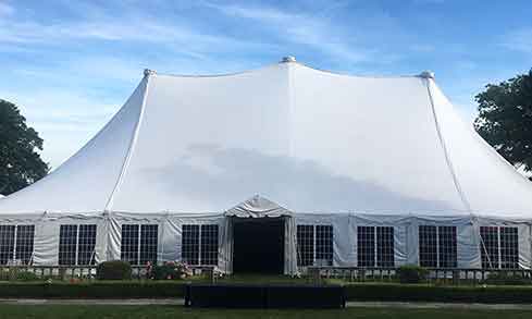 A white tent on Bellarmine Lawn