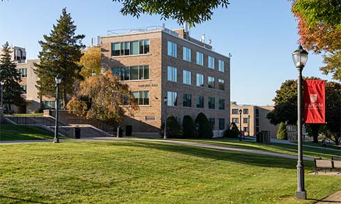 Image of a building on campus in the morning. 