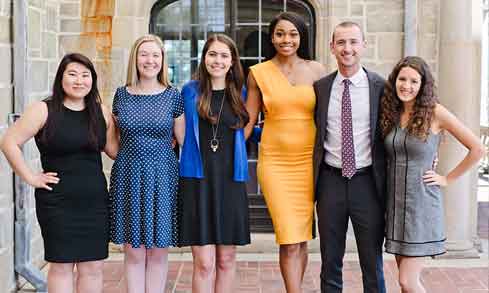 Student pose on the Bellarmine Hall patio.