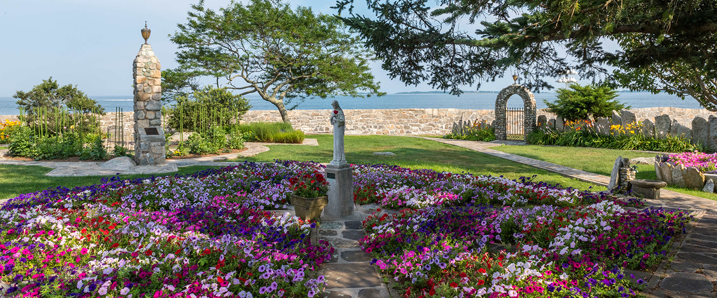 A garden on the island where the creative writing program is.