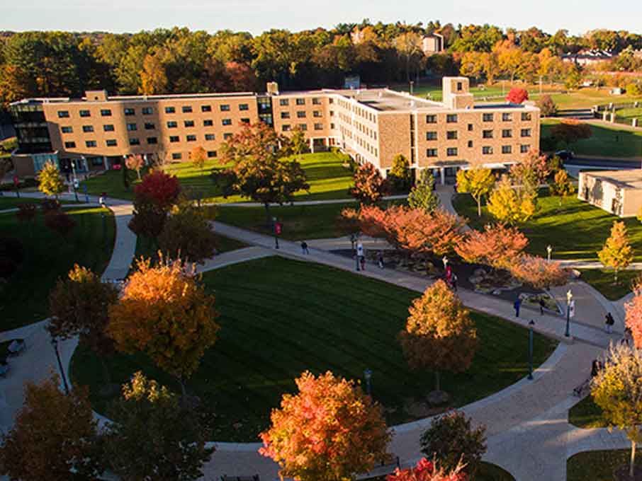 Aerial shot of of Fairfield University quad.