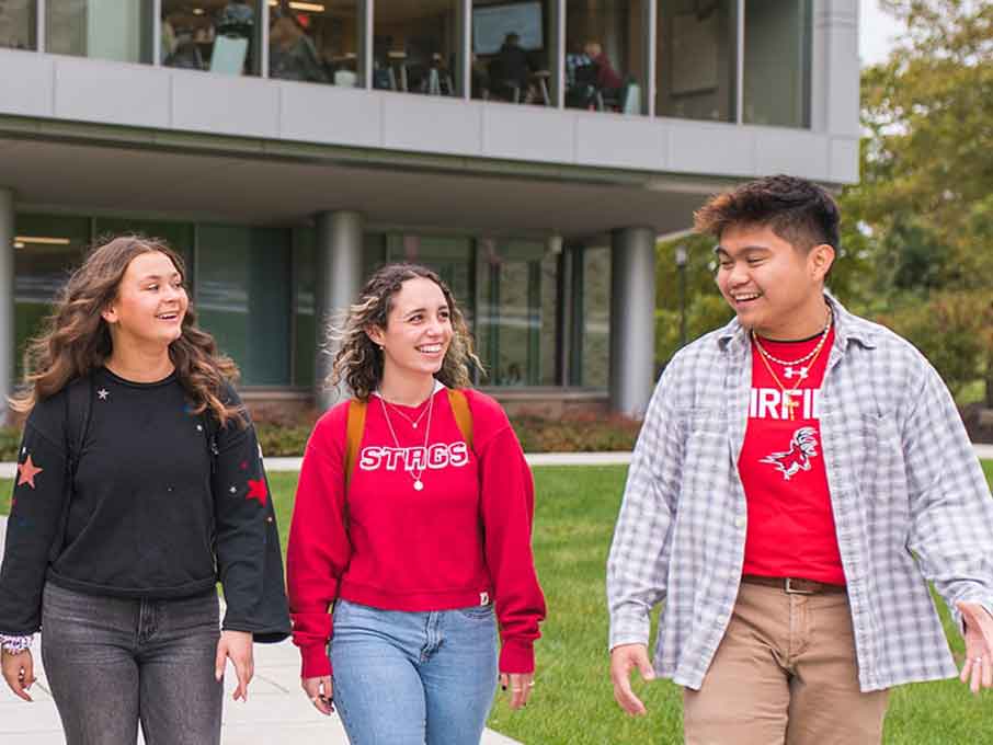 Students walking outside of the Dolan school of Business.