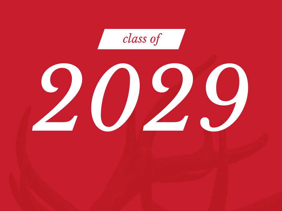 Cover of Admissions Book, Red background with white text that says Class of 2029