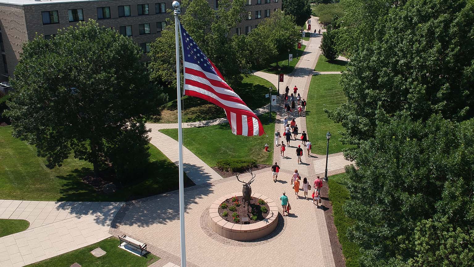 Image of American flag and stag statue