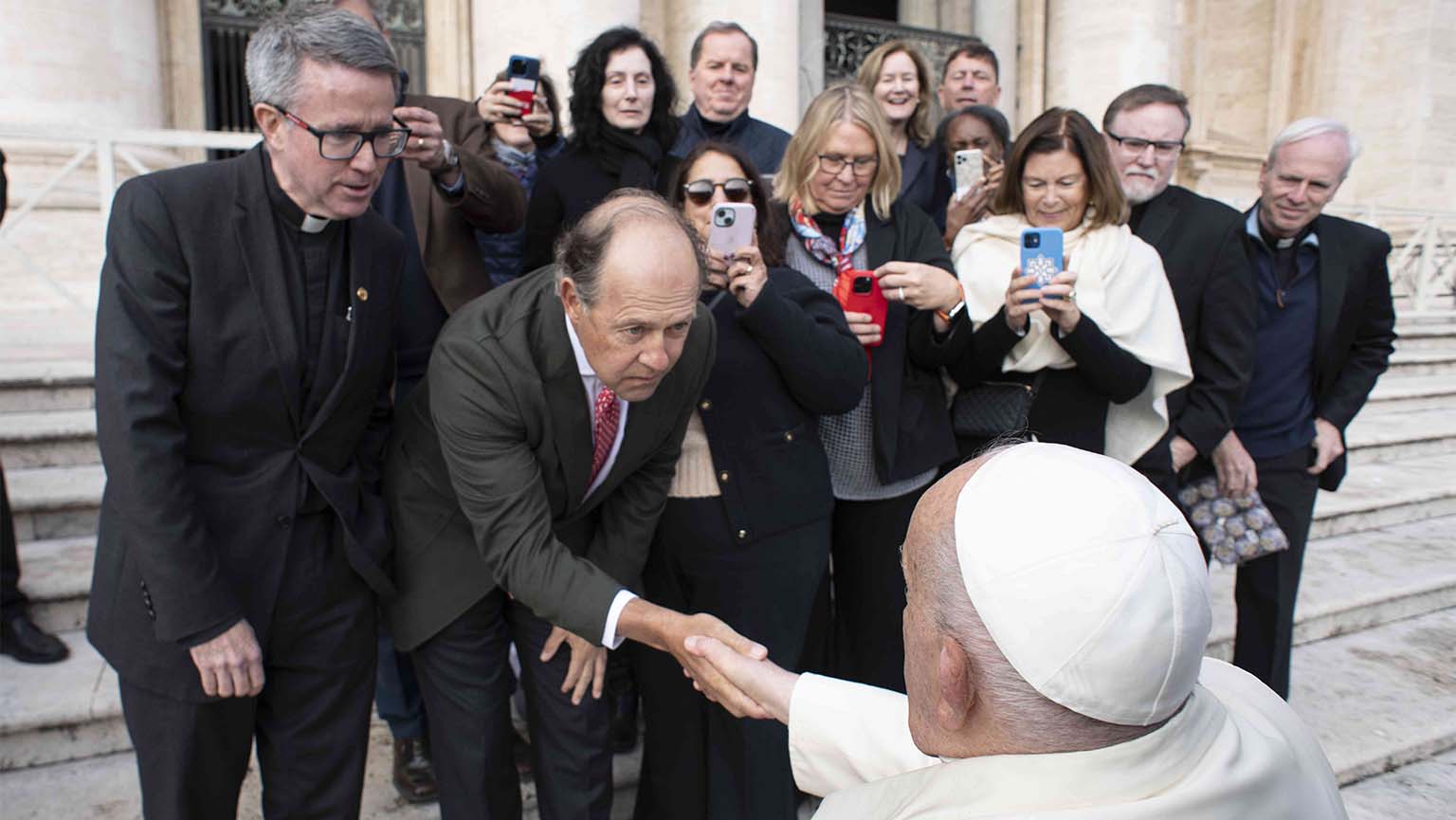 Fairfield University leadership being greeted by the Pope