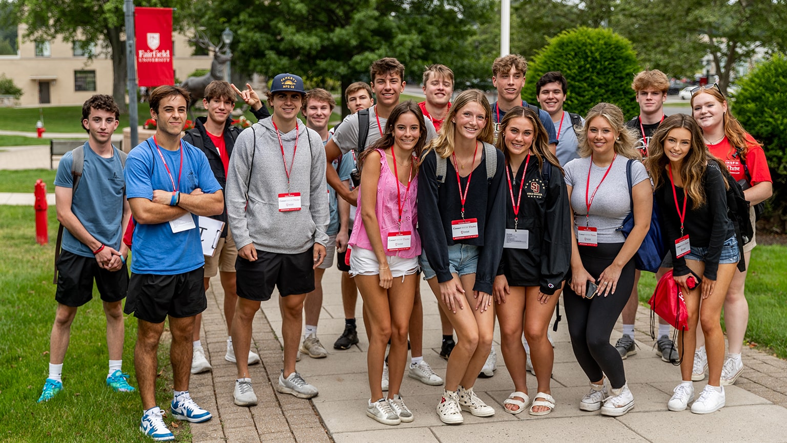 Admitted students posing and smiling during their Orientation tour.