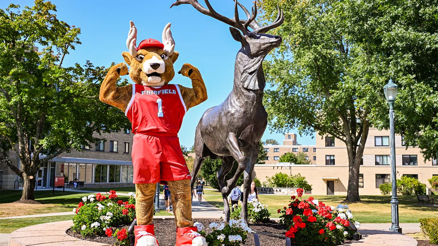 Image of Lucas the stag at the stag statue