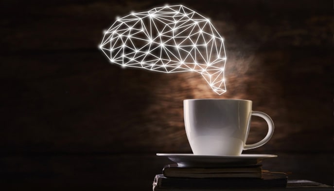 Cup of espresso with graphic of brain coming out of it