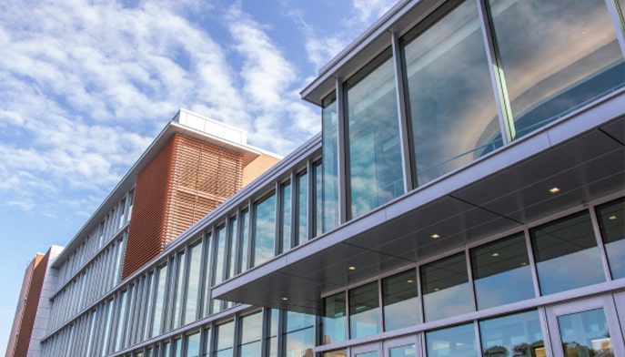 Exterior image of the Egan (Marion Peckham) School of Nursing and Health Studies building at Fairfield University.