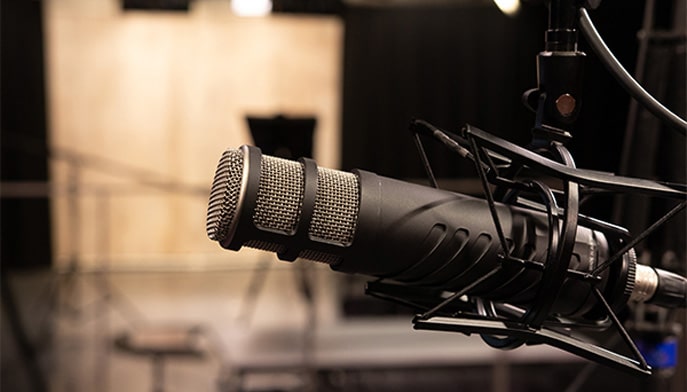 A black microphone in studio.