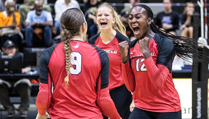 The Stags celebrate their season-opening win at Army West Point