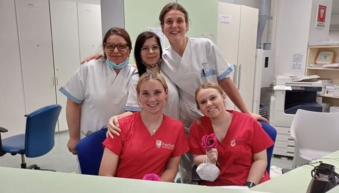 Fairfield University nursing students during a shift at the Careggi University Hospital in Florence, Italy.