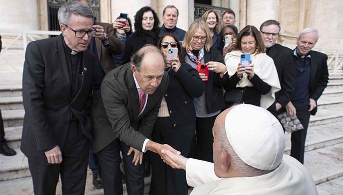 Fairfield University leadership being greeted by the Pope