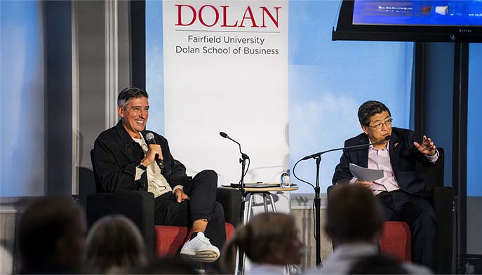 Photo of Dr. Zhan and Jim Mollica at Deans executive forum