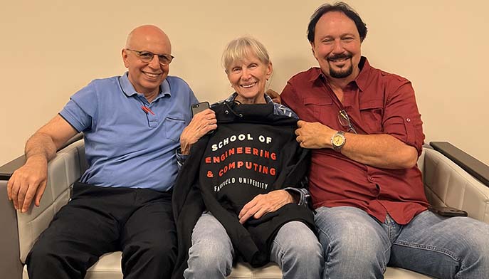 Image of Shahrokh Etemad, Ellie Hawthorne ’85, MA’88, and Dominic Figueredo.