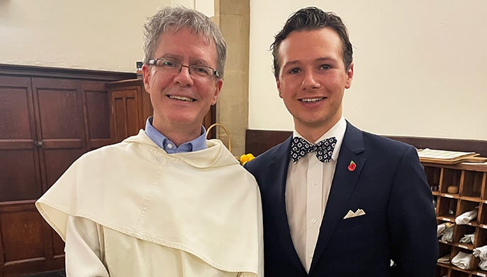 Fairfield student together with a resident reverend at Blackfriars Hall.