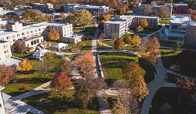 Aerial photo of residence halls at Fairfield University