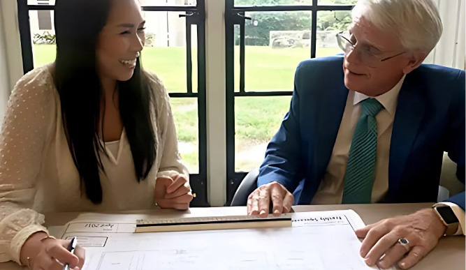 A student sits with a professor at a table.