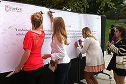 Fairfield students pledging to be academically honest while attending the University.