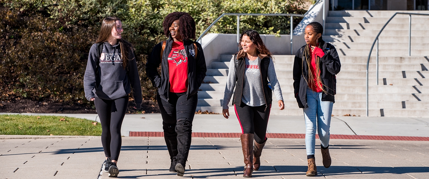 Image of Fairfield University students walking on campus